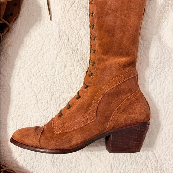 Jeffrey Campbell Sz 9 Free People Brown Tall Lace Up Boots - Picture 6 of 16
